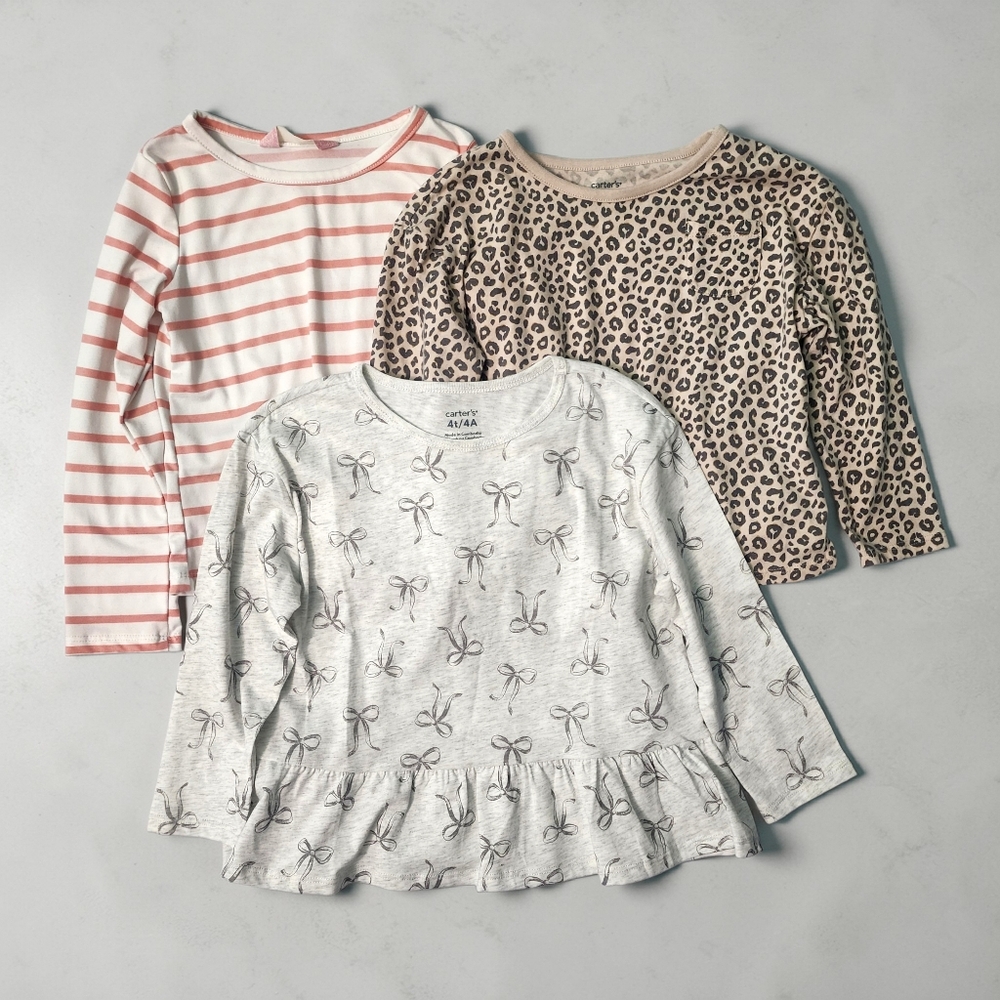 Girls 4T Long Sleeve Tops Bundle – Carter’s & bkind | Bow, Leopard & Stripe